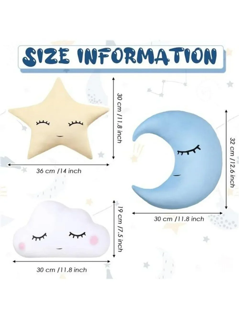 Moon Star Cloud Plush Pillow Set Soft Stuffed Nursery Decor Cushion for Kids Roo